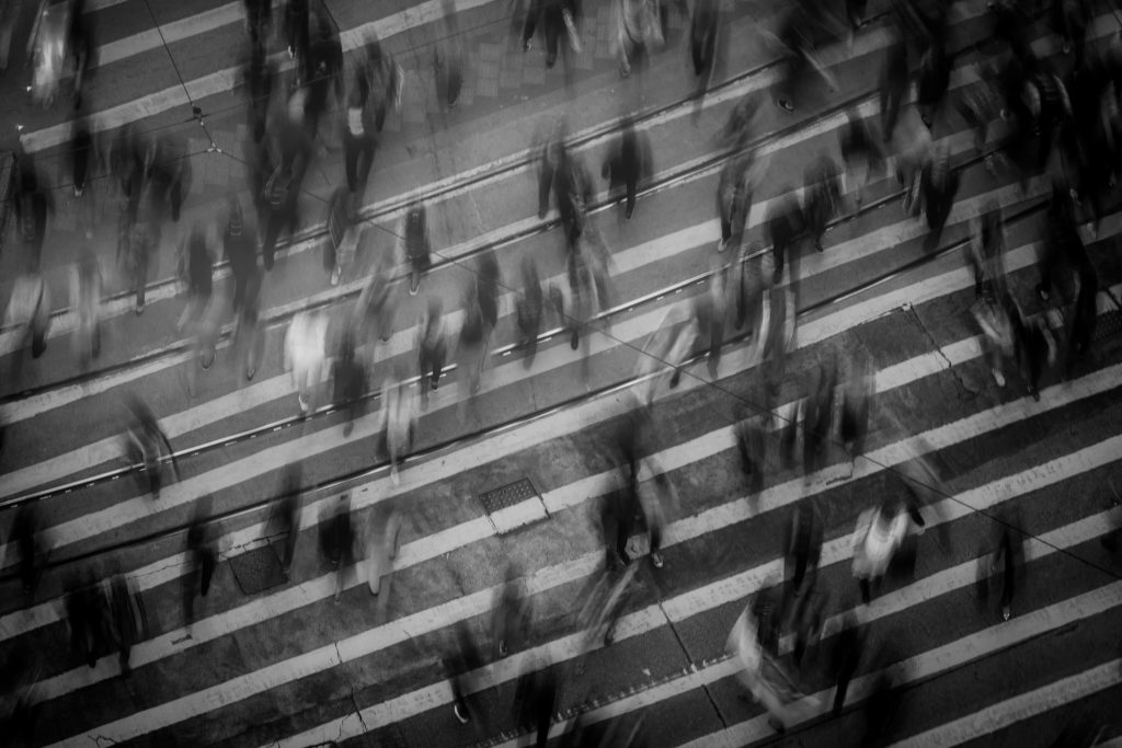 people walking in crosswalk
